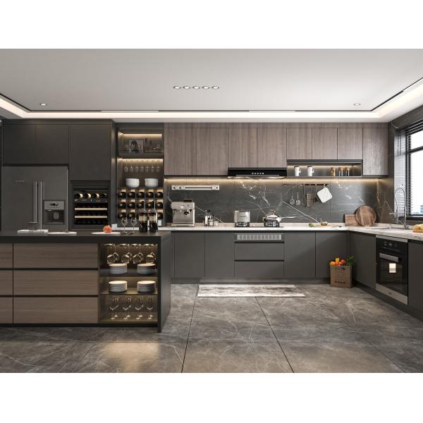 Complete kitchen cabinet set in residential setting
