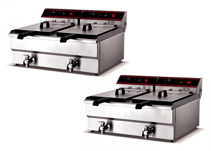 Stainless Steel Electric Snack Machine With Oil Pump French Fries Deep Fryer 2 Tanks Baskets