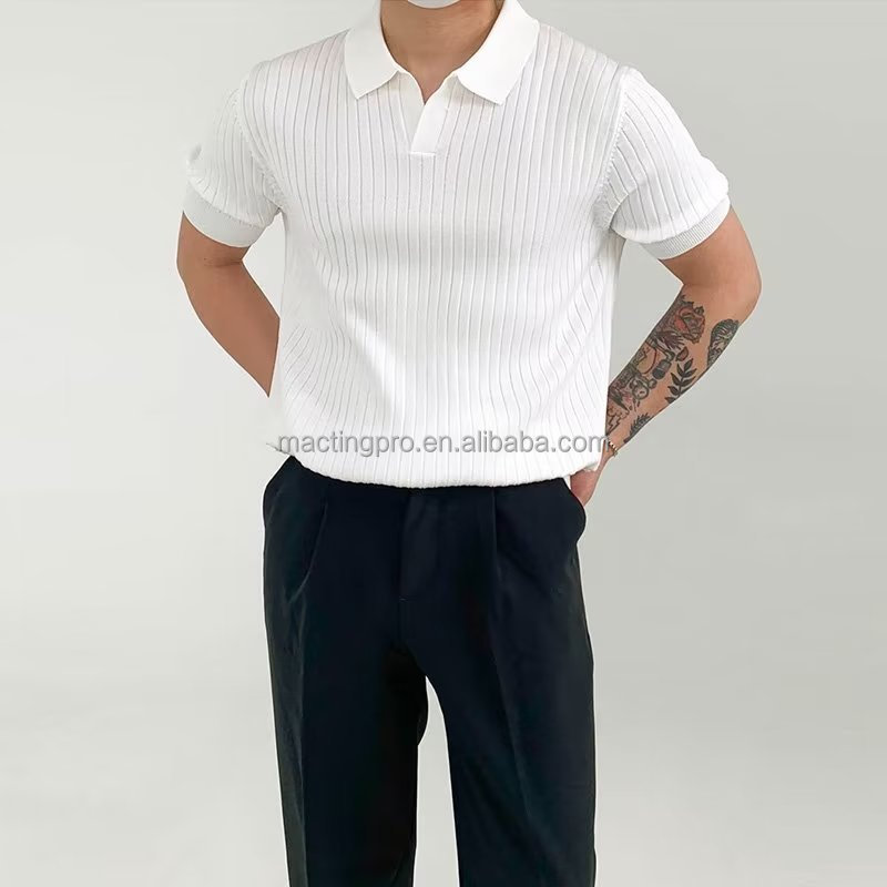 2024 Summer Fashion Elegant Trendy Quarter Sleeved Plain Polo Collar T-shirt for Men