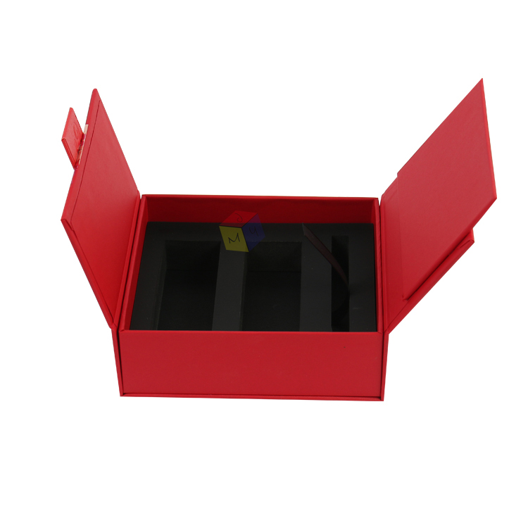 Skin Care Double Door Paper Cardboard Packaging Gift Box with Magnetic Closure Red