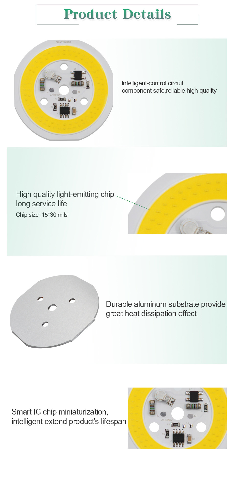 Smart IC COB LED Chip Module Driverless 1400K For E27 A60 A70 LED Bulb
