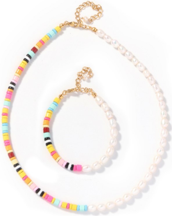 5-6mm Freshwater Pearl Bracelet , rainbow colored Enamel Bead Bracelet