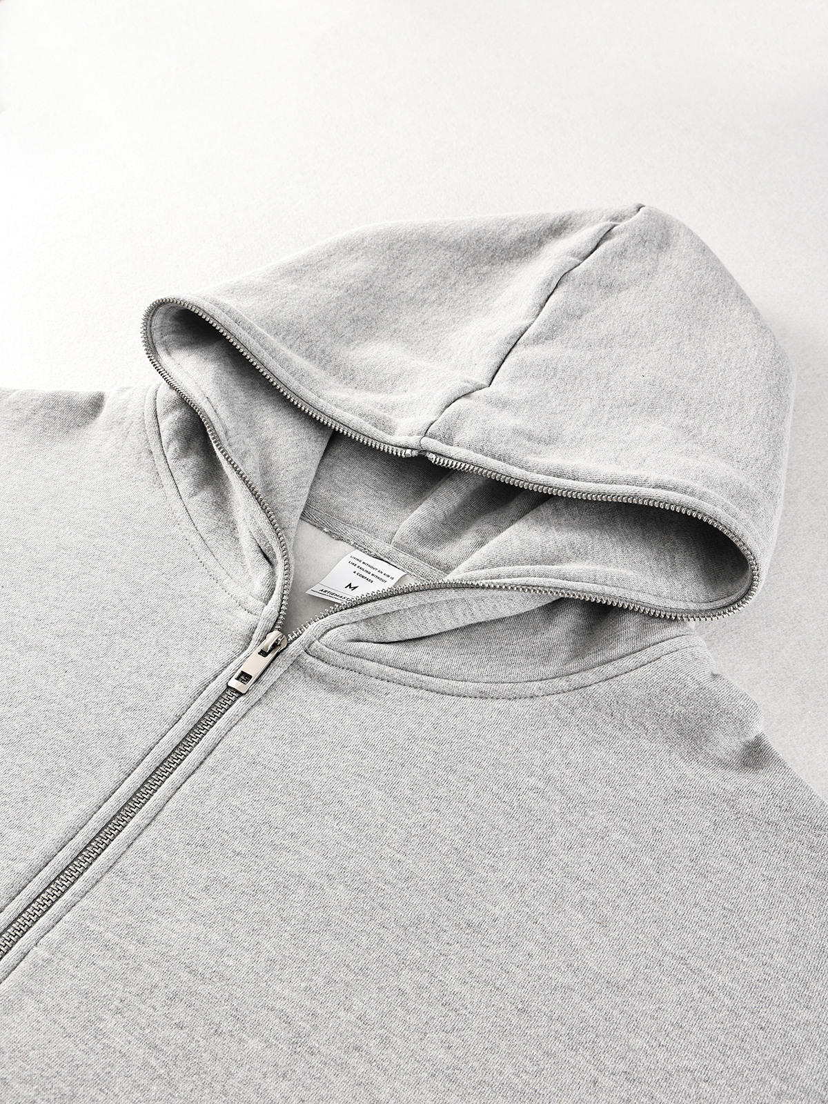 Zip Up Heavyweight Cotton Hoodie Cropped Winter Polyester Solid Male Black