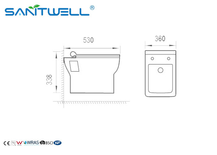 Bowl Dual Flush Ceramic Toilet Wall Mount Soft WC Closing Quick Release Seat Included
