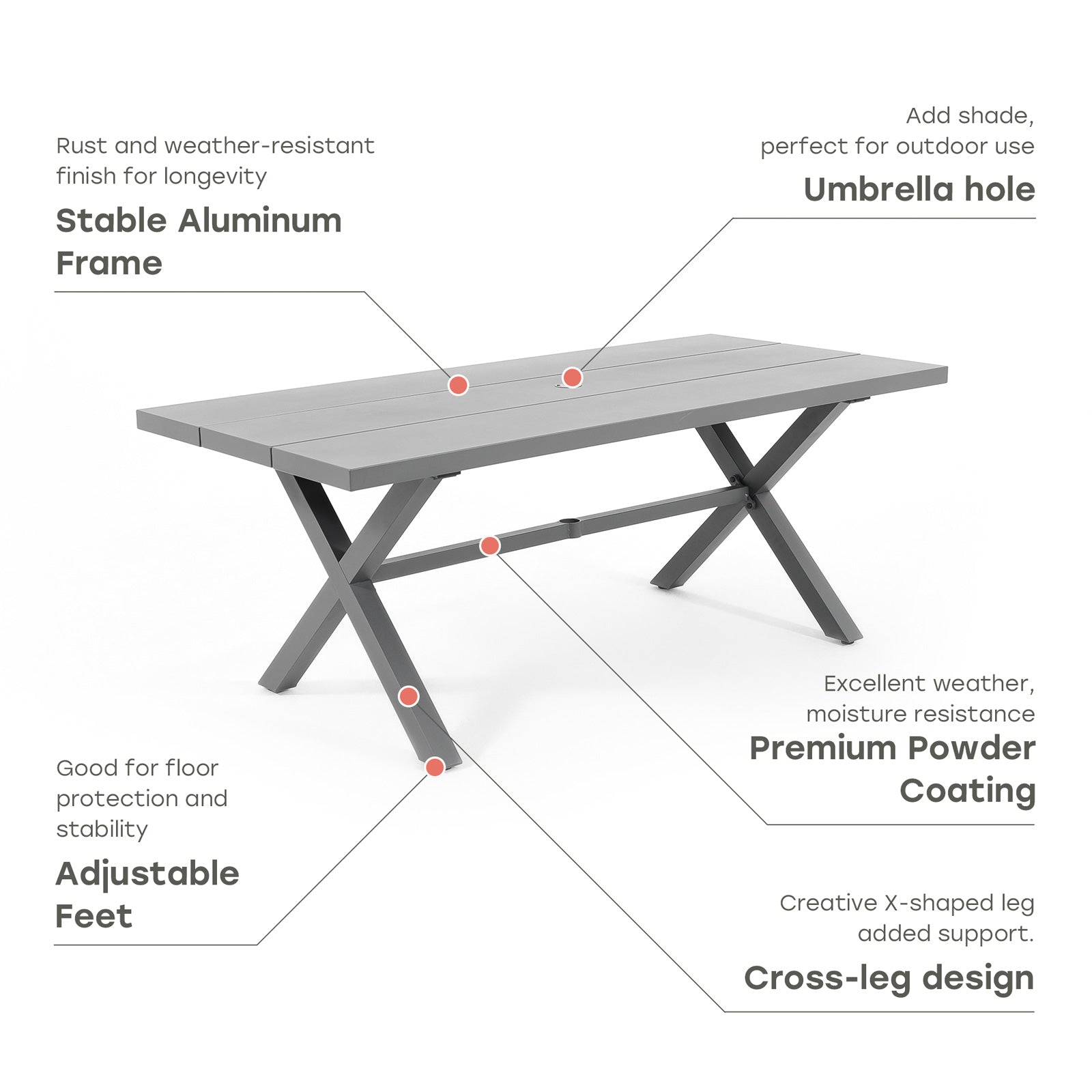 AJUNION X Shape Outdoor Dining Set for Restaurant 76"D x 36"W x 30''H Table Size