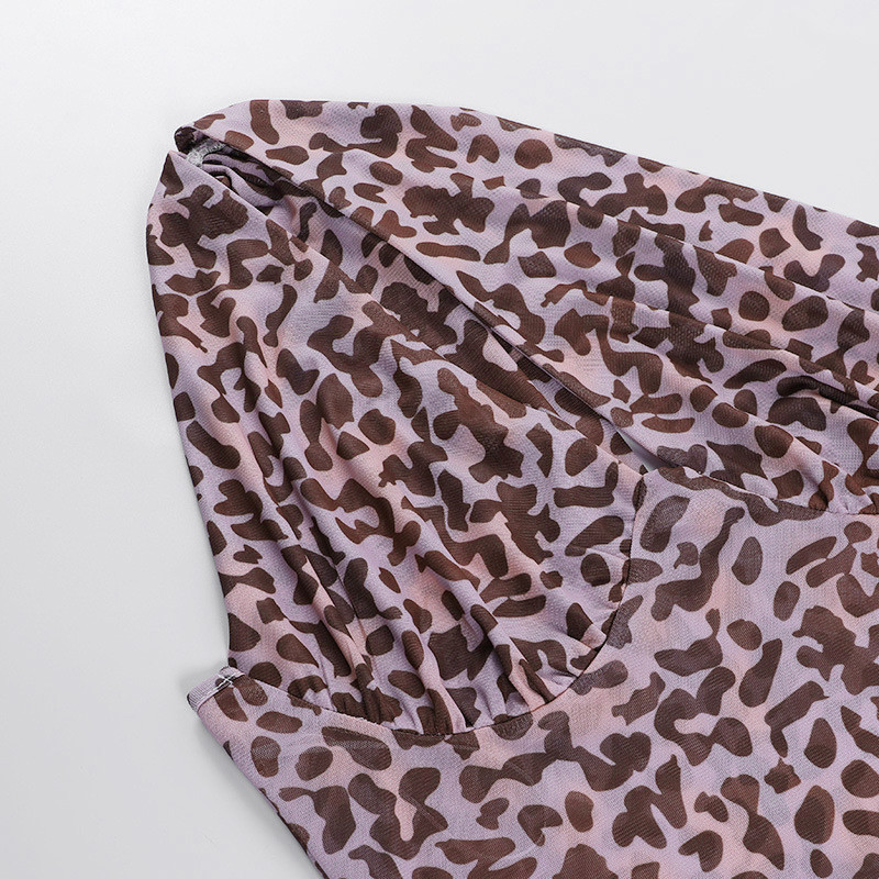 Leopard Print 82cm Sexy One Shoulder Dresses Sleeveless Backless