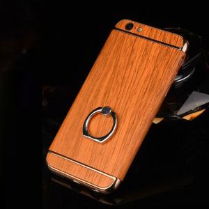 China Hard PC Retro Wood Triple Plating Border Ring Buckle Bracket Cover Cell Phone Case Cover For iPhone 6 6s Plus on sale