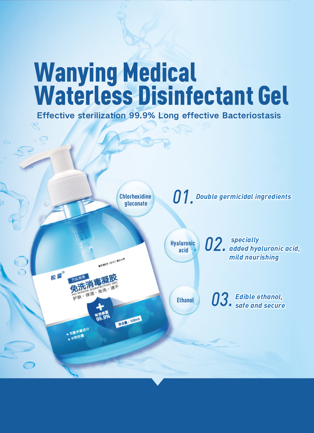 Medical Disposable Hygiene Hand Gel Anti Coronavirus 500ml Capacity Waterless