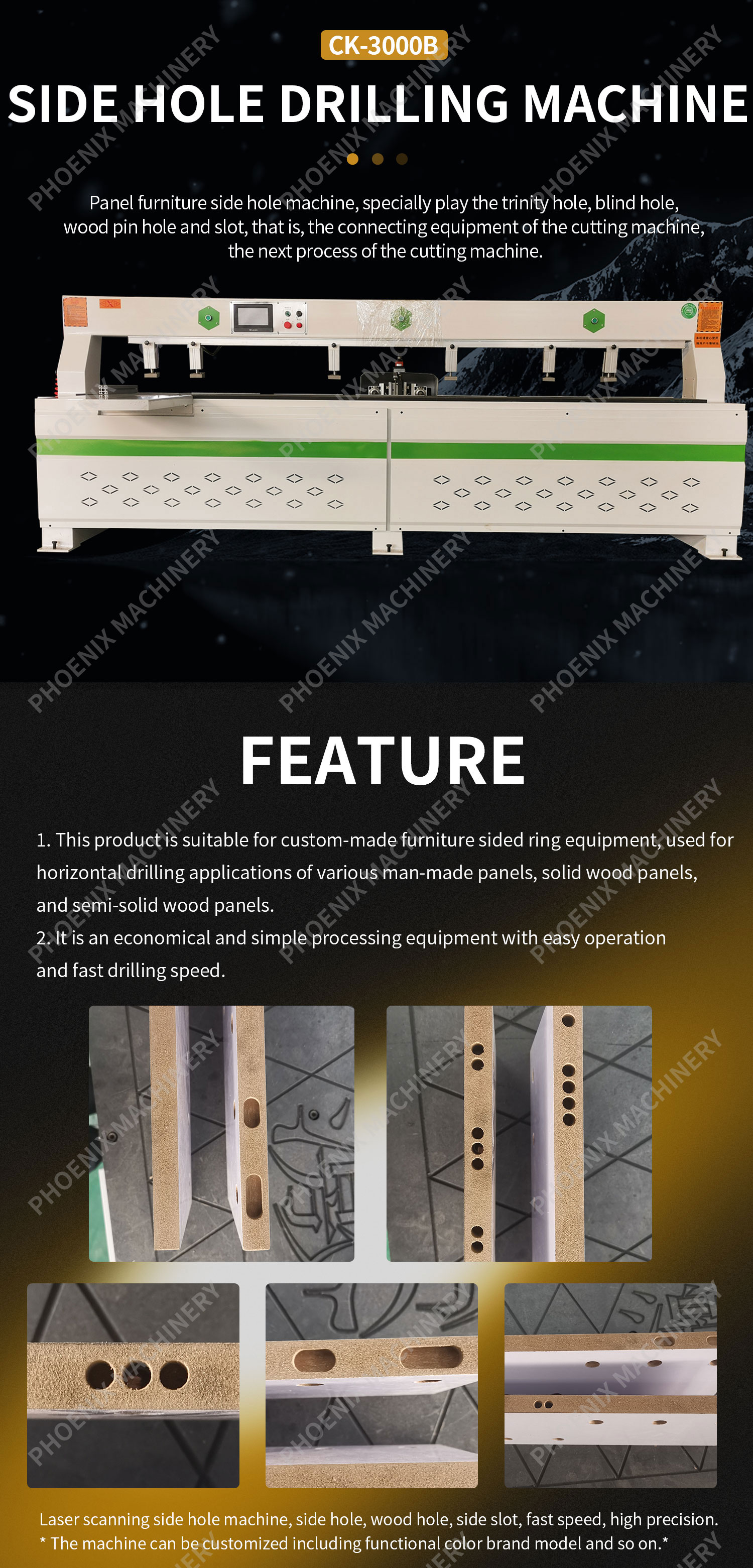 Wood Panel Furniture Horizontal Multi Spindle Boring Machine with 750W 400W Voltage