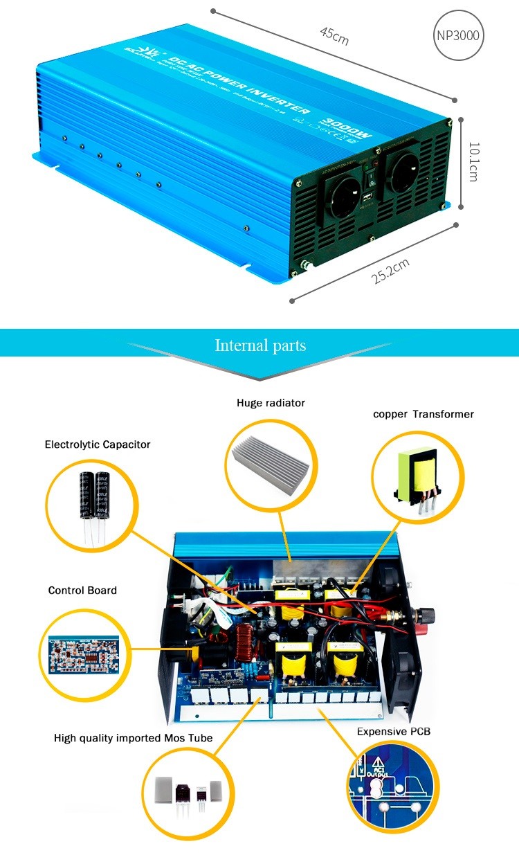 Intelligent Single Output Pure Sine Wave Power Inverter 3000W For Home