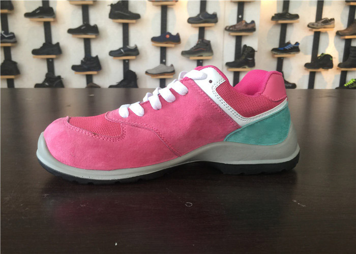 Pink Color Female Safety Shoes , Nice Looking Lace Up Safety Shoes Waterproof