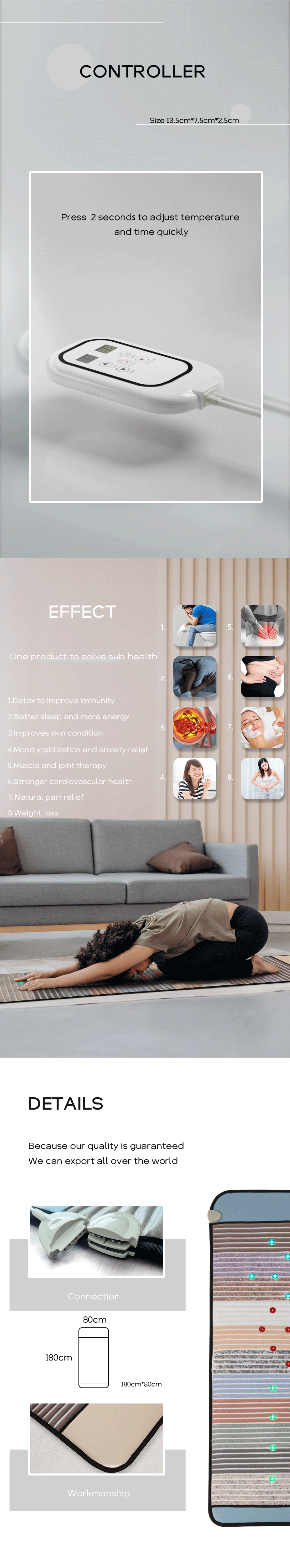 FIR Far Infrared Heating Mat Amethyst Gemstone Therapy For Natural Healing 190x80