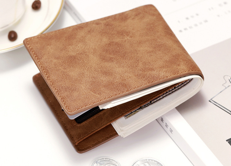 PU Main Material Men's Short Wallet with Vintage Crazy Horse Leather and Multifunction