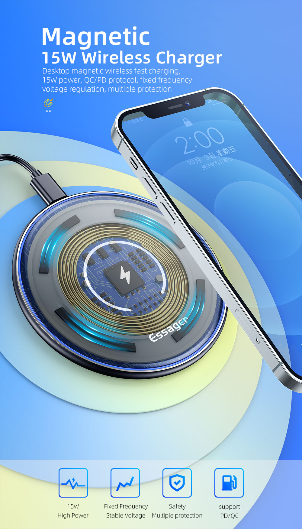 Lamp Desktop Magnetic Wireless Charger 15W For Ip 12 HUAWEI XIAOMI