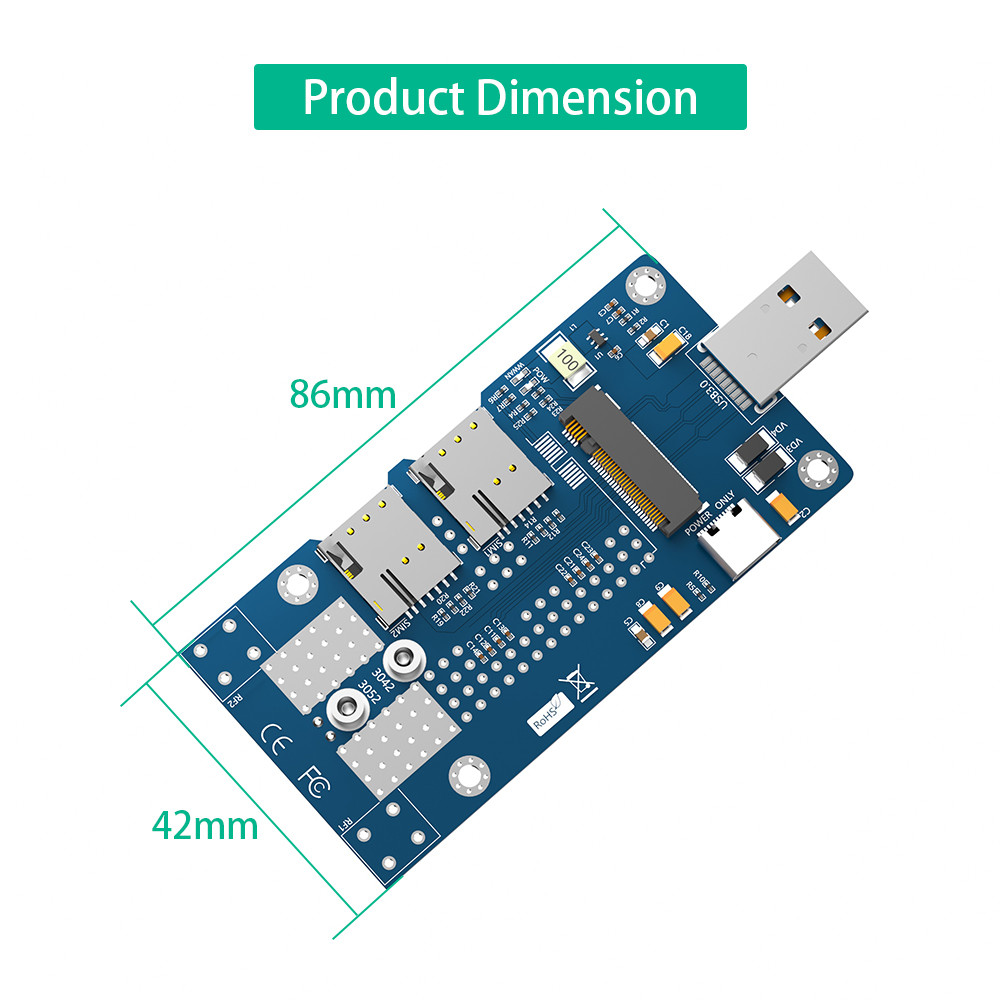 NGFF(M.2) to USB 3.0 Adapter with Dual NANO SIM card Slot for 3G4G5G Module