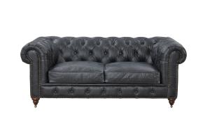 China Vintage Slate Color 2 Seater Leather Sofa Grey , Leather Couch Two Seater Chesterfield Love Seat wholesale