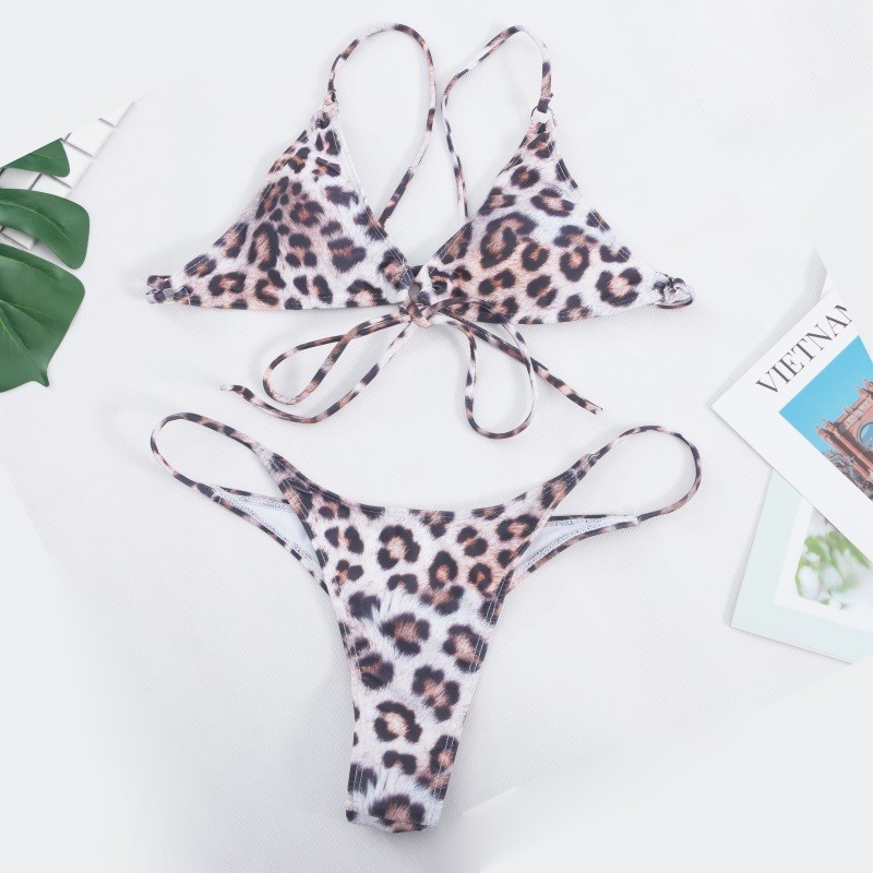 2019 Swimwear Wrap Front Top With Leopard Print low waist Bikini Set Womens Sexy Swimwear