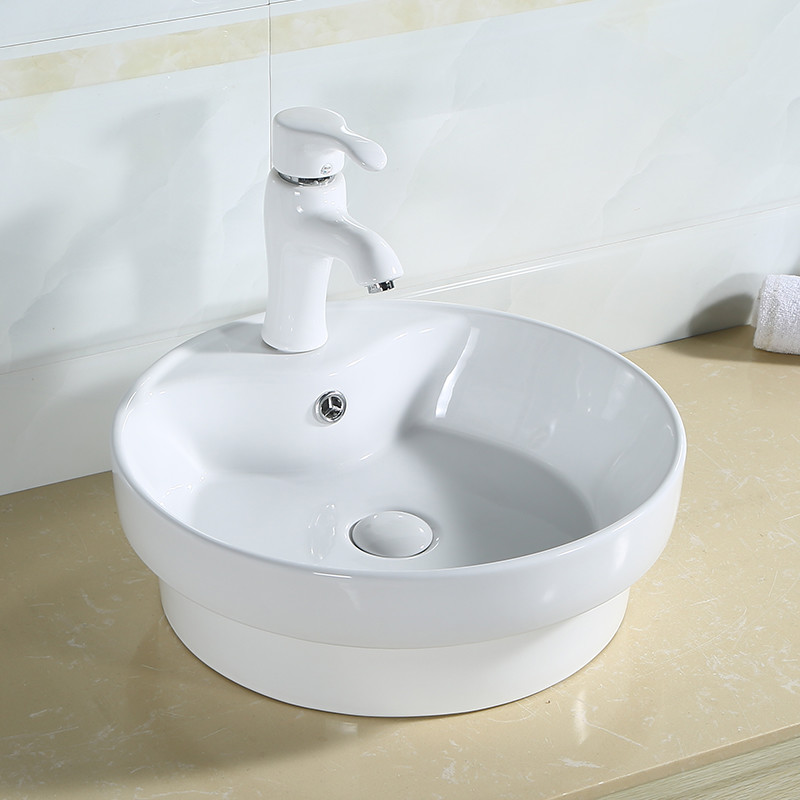 Vessel Counter Top Bathroom Sink 40cm Round Countertop Basin With Overflow