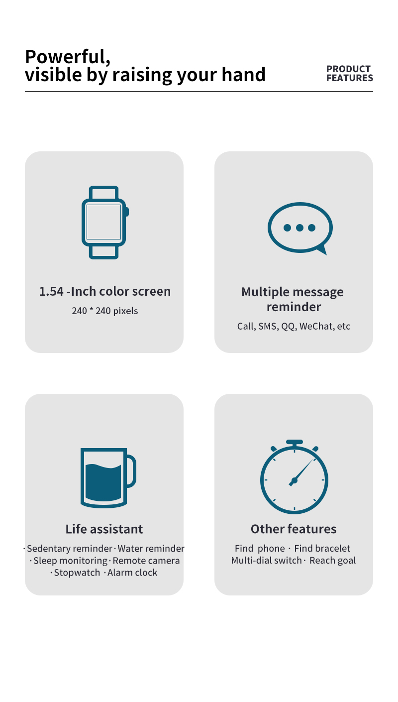Elderly Full Touch SmartWatch 1.54inch Heart Rate Health Bracelet Health Monitoring Temperature