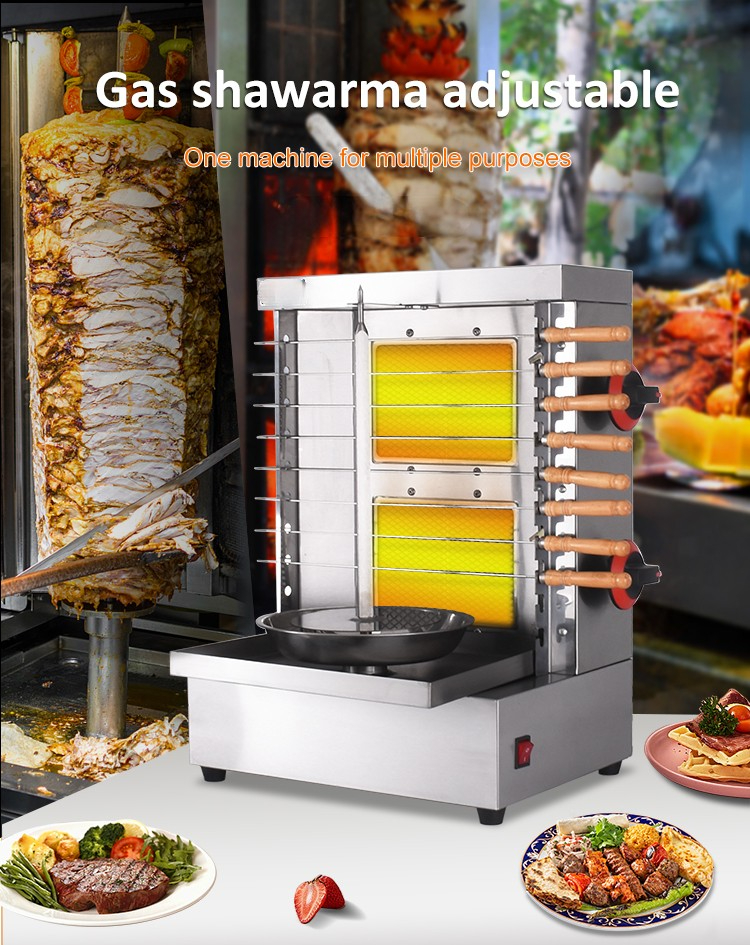 Gas Shawarma Machine 2 Burner Chicken Doner Kebab BBQ Grill Skewers Maker For Outdoor