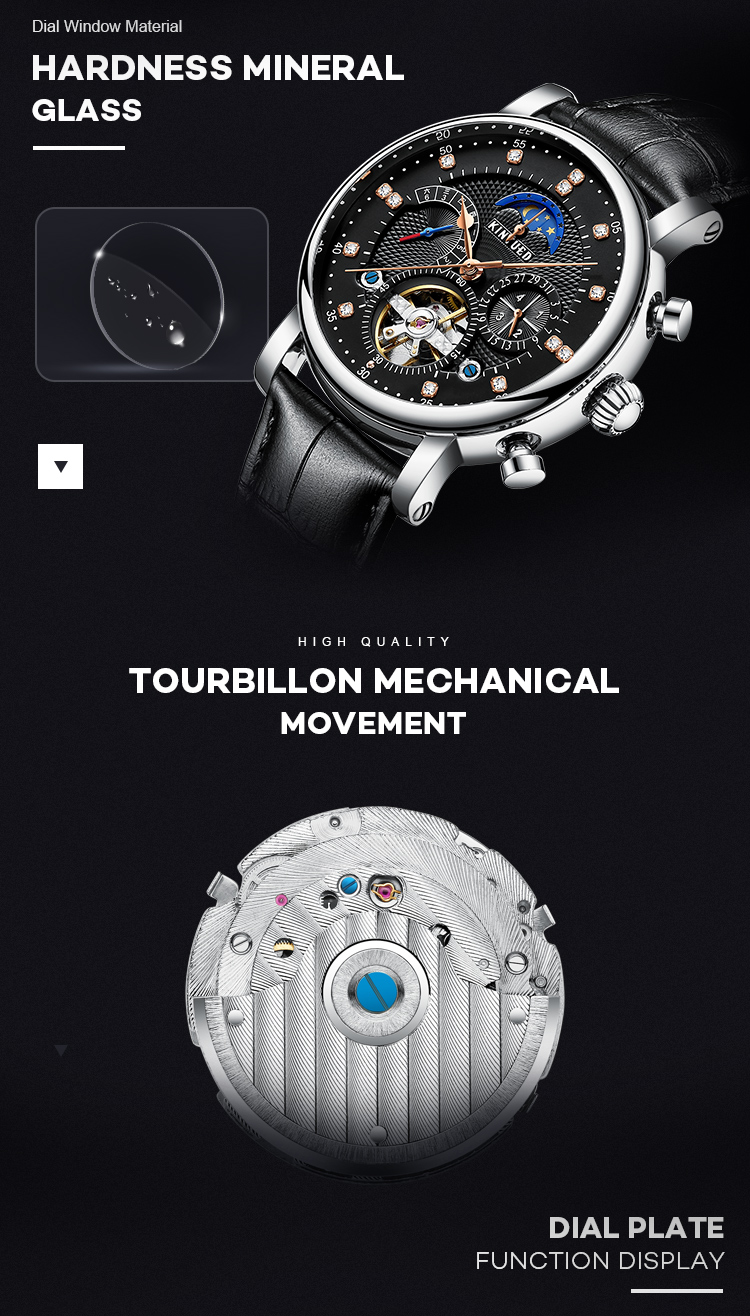 KINYUED Men Luxury Brand Wrist Watch Strap Mechanical Automatic Moon Phase Watch Relojes
