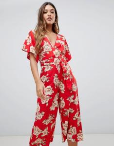 China custom make V neck tie waist floral jumpsuit for girls wholesale