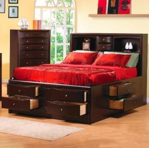 China Phoenix Contemporary Bedroom Furniture Queen Bookcase Bed With Underbed Storage Drawers wholesale