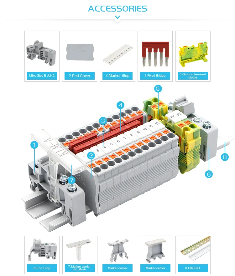 PT10 Push-in Terminal Block Din Rail Wire Electrical Connector 10mm² Spring Screwless Feed-Through Strip Plug PT-10