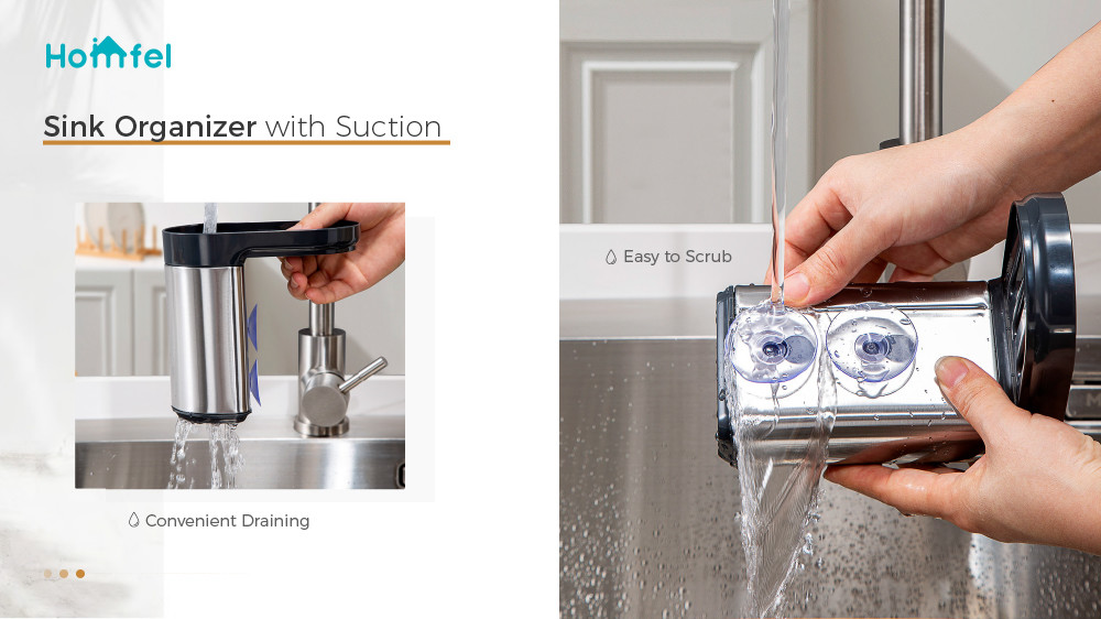 Stainless Steel Kitchen Sink Organiser Rack With Fluid Pump And Sponge Holder