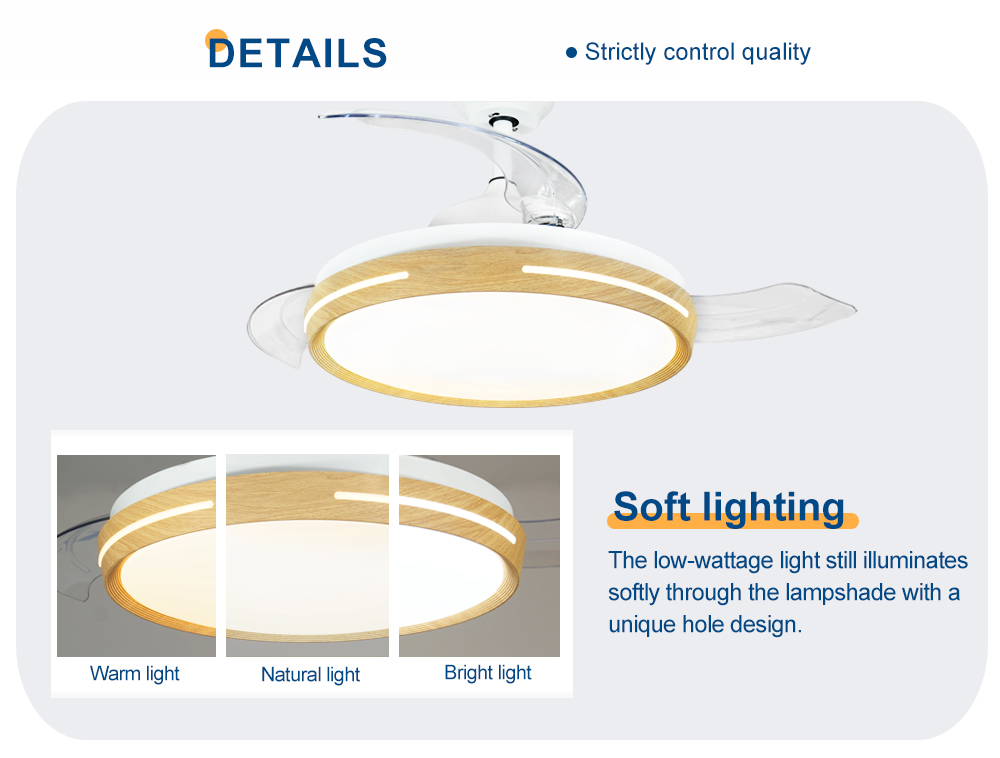 Metal Acrylic 42 Inch Ceiling Fan Light with Pure Copper Motor and Remote Control