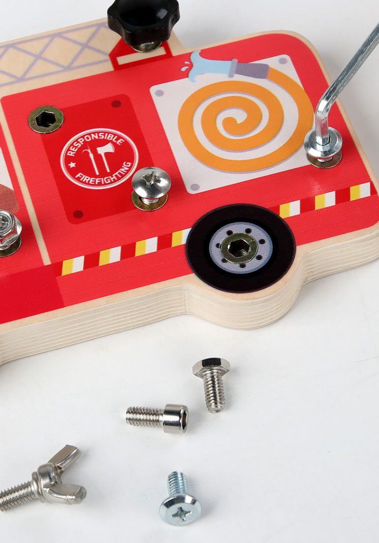 Preschool Wooden Car Busy Board Gear Unlocking Project Fire Truck Kindergarten Puzzle Toy