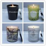 Solid Black Glass Candle Holder , Candle Jar With Lid Cover