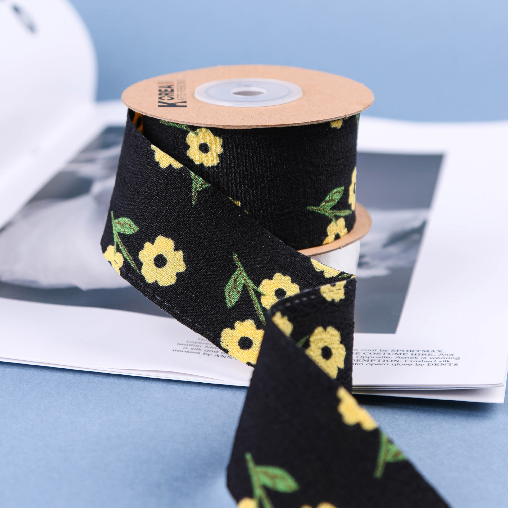 OEM Blossom Flower Art Printed Ribbon 40mm Custom Ribbon With Logo