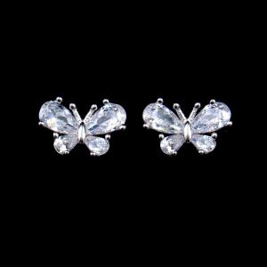 China Simple Butterfly Earrings Korean Style Silver Jewelry With CZ Insert Lovely Gift wholesale