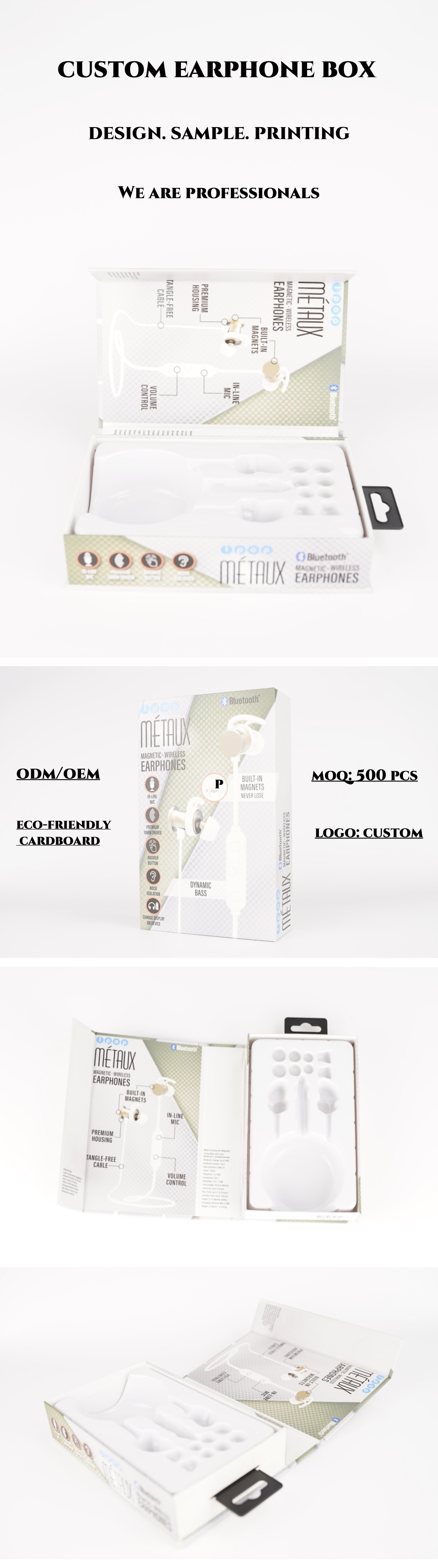 Custom Packaging Wired Bluetooth Earphone Paper Package Box With Hook & Blister Tray