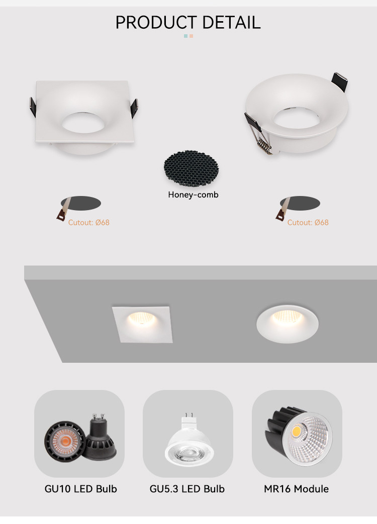 White Round Downlight Enclosure 68mm Recessed Can Light Housing