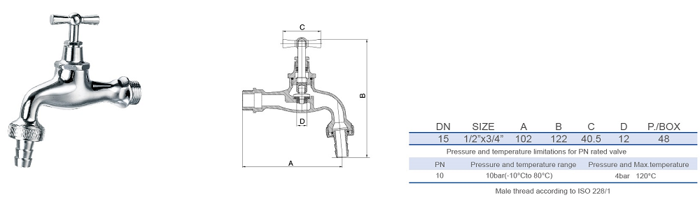 Water Tap Chrome Plated Male Threaded Brass Bibcock