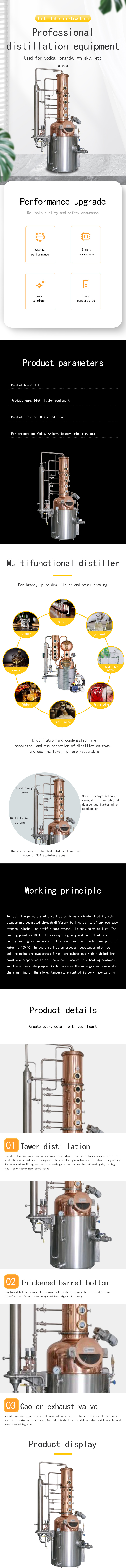 Stainless Steel / Copper Column Alcohol Distiller with 3mm Inner and 2mm Outershell
