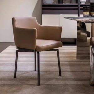 Functional Swivel Leather Dining Chair 560mm Width Upholstered Rolling