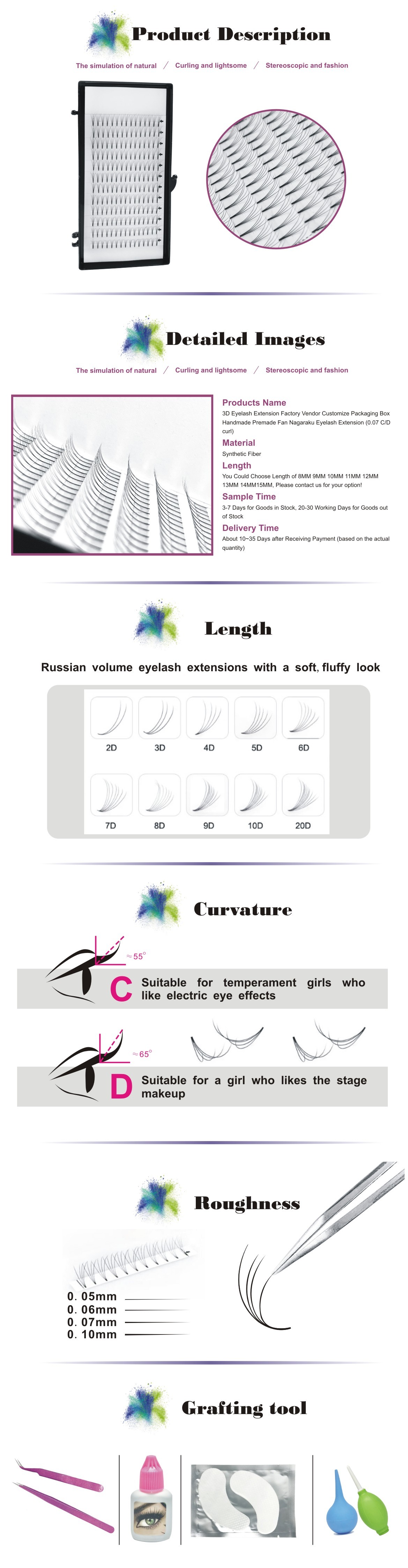Private Label Russian Premade Volume Fans Lashes 0.05mm 6d 10d 20d
