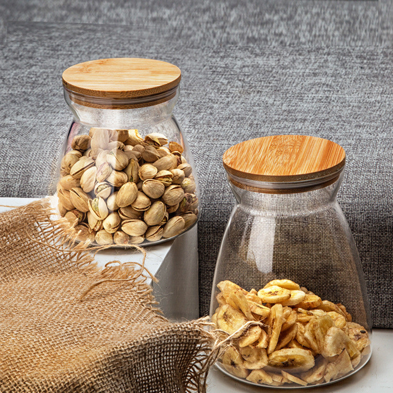 Bamboo Cover 1100ml Borosilicate Wide Mouth Preserving Jars