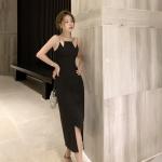 Retro Irregular Hem Suspender Sexy Elegant Black Dress