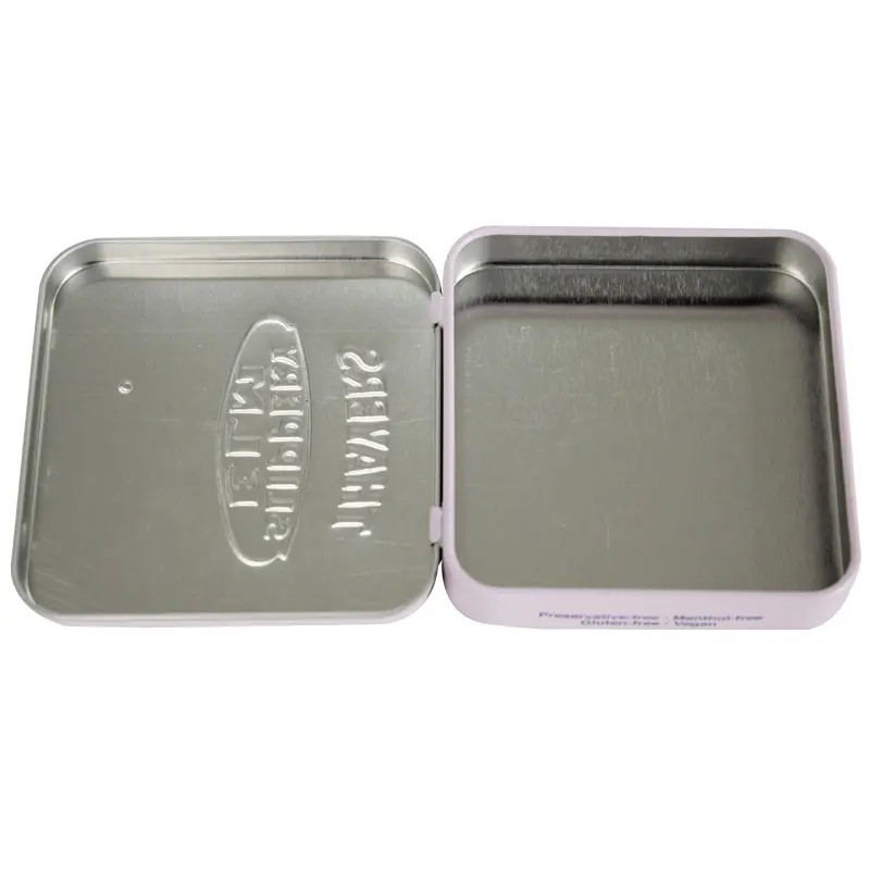 Embossed Thayer Tin Square Tin Container Small Mint Tin Box with Hinge