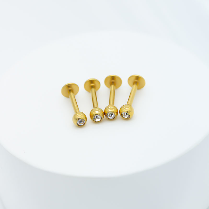 Labret Stud Lip Gold Plated Surgical Steel PIercing Jewelry 4pcs / Set With Zircons