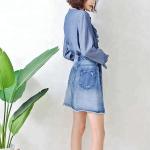 Fashion Ruffle Tie Denim Blouses And Tops , Women's Denim Shirts Long Sleeve