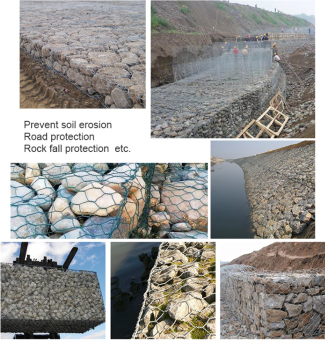 ISO 9001 6m Galvanized Gabion Boxes 100mmx120mm Stone Filled Wire Fence