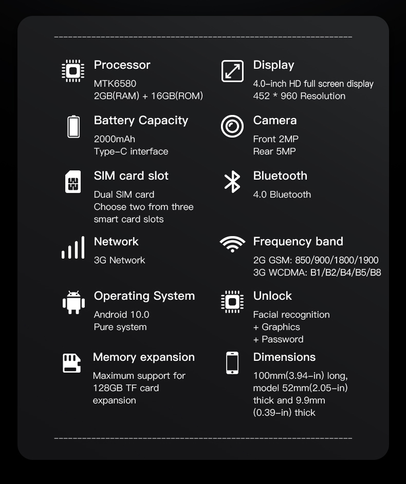 M16 PRO Mini 3G SmartPhone 4.0'' MTK6580M Dual SIM 2000mAh WIFI Android