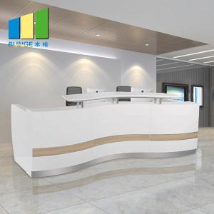 China Wooden Office Reception Desk / Comfortable Mesh Office Chair Curved Round Painting Glass wholesale