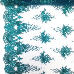 China Green Color Teal Spirit Floral Bridal Beaded Lace Fabric On Mesh 100% Polyester on sale