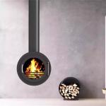 Villa Ceiling Mounted Stove Oval Sharp Wood Burning Steel Hanging Fireplaces